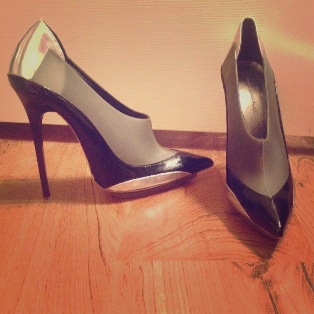 Authentic Balenciaga sexy black and silver heels. They run small.